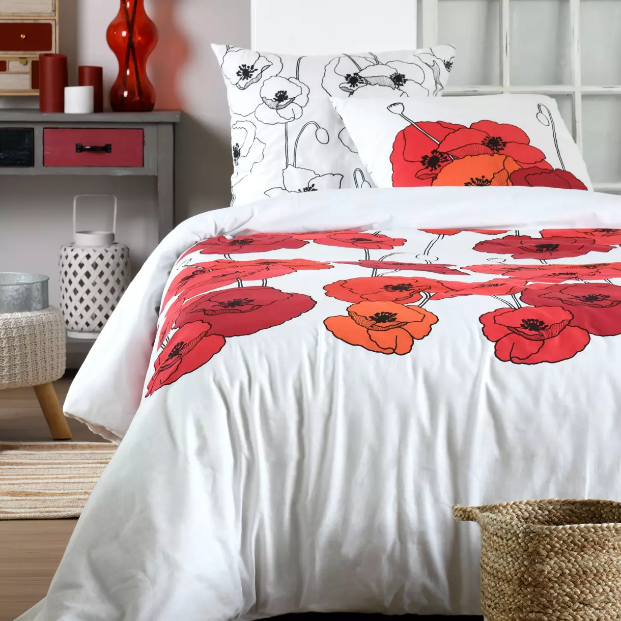 Funda Nórdica y dos fundas para almohada en algodón (260 cm) Diane Rojo 1