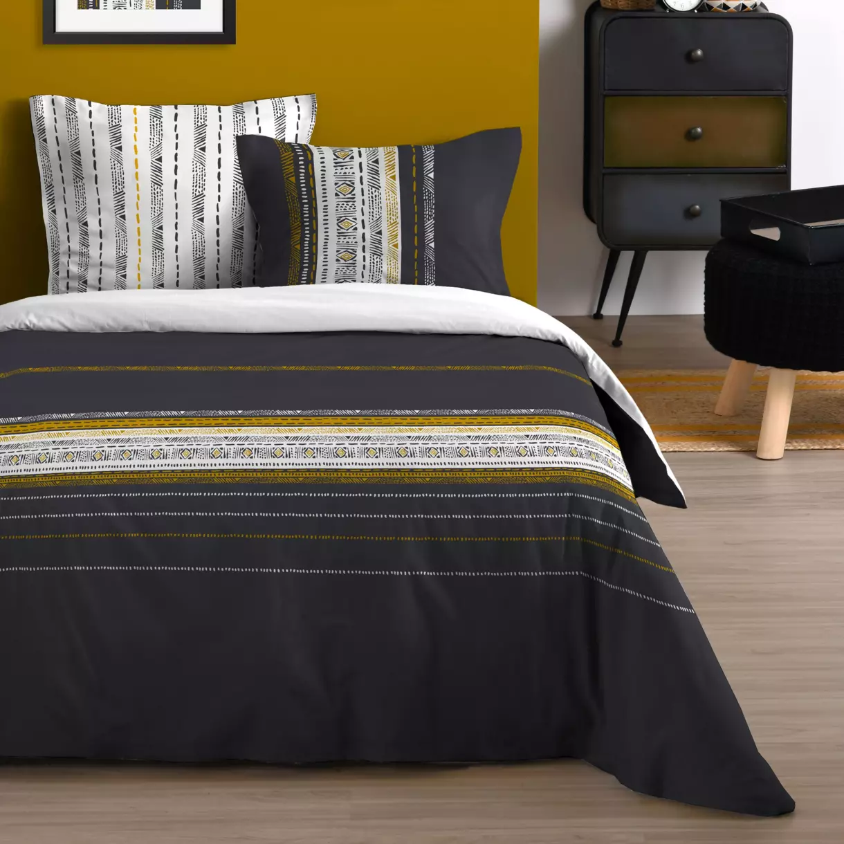 Funda Nórdica y dos fundas para almohada en algodón (260 cm) Milwaukee Negro 1