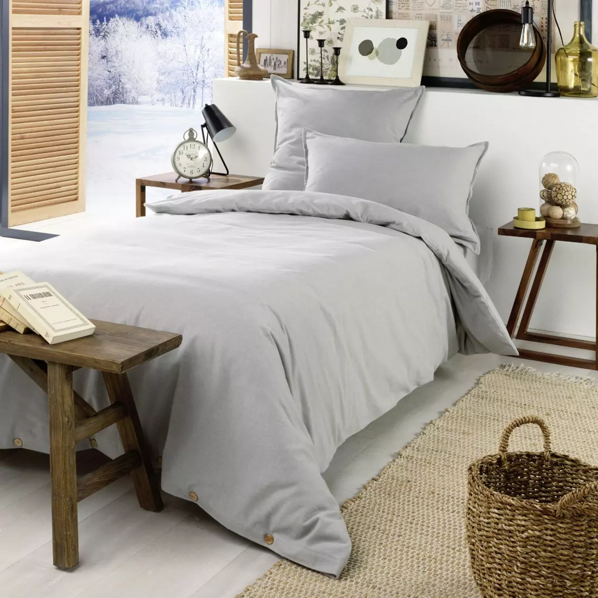 Copripiumino flanella di cotone (140 cm) Théa Grigio chiaro 1