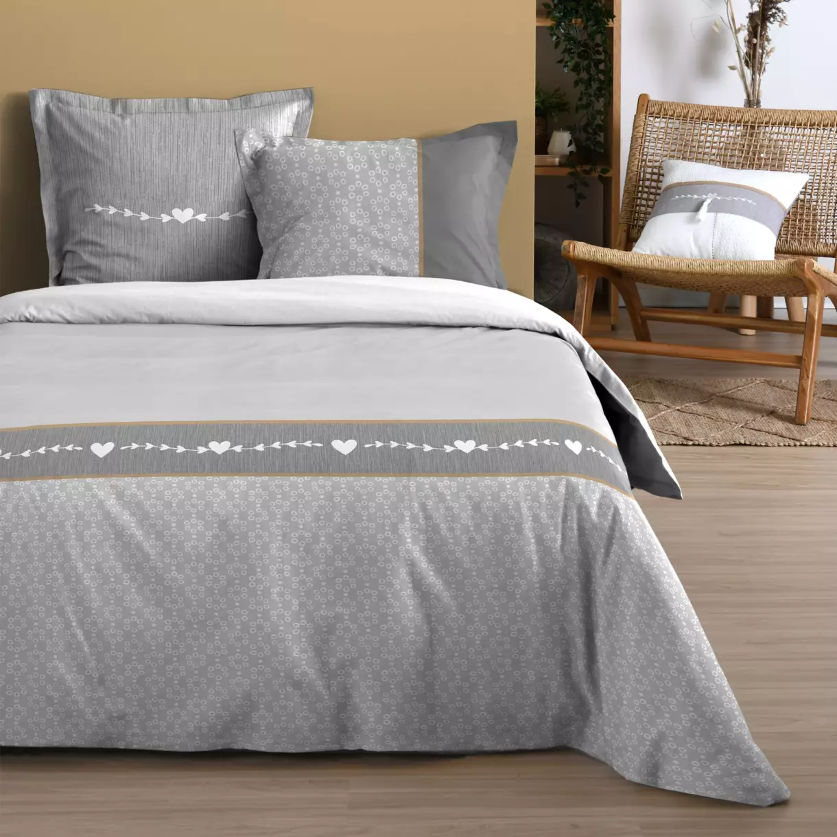 Funda Nórdica y dos fundas para almohada algodón (240 cm) Candice Gris 1