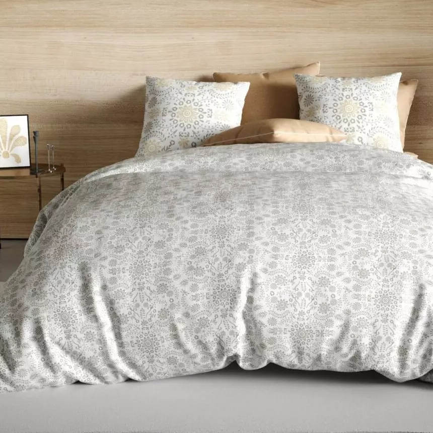 Housse de couette et deux taies coton (240 cm) Vishka Beige 1