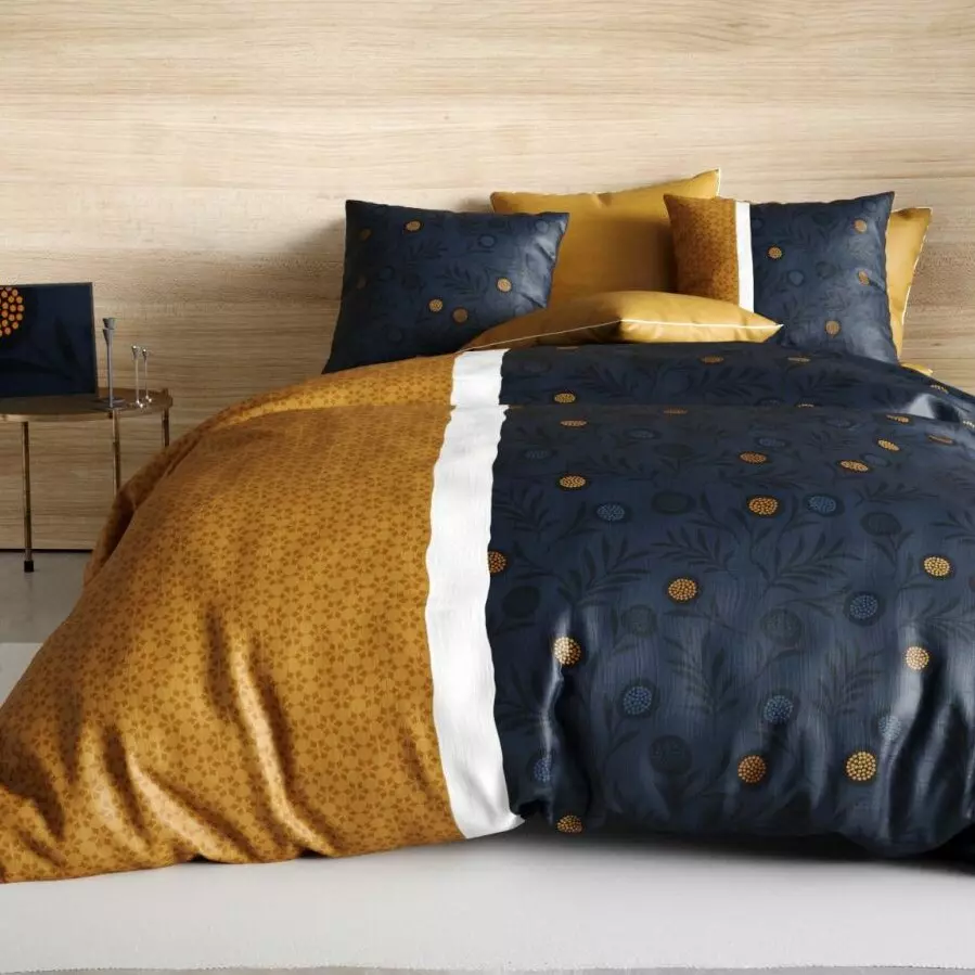 Housse de couette et deux taies coton (260 cm) Bel'or Jaune 1