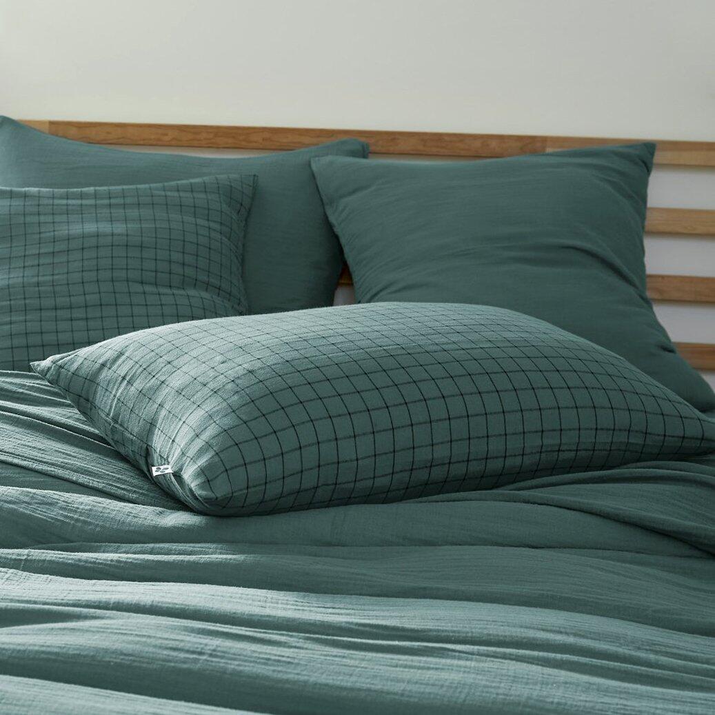 Funda de almohada rectangular en gasa de algodón (70 cm) Gaïa Mix Azul trullo 1