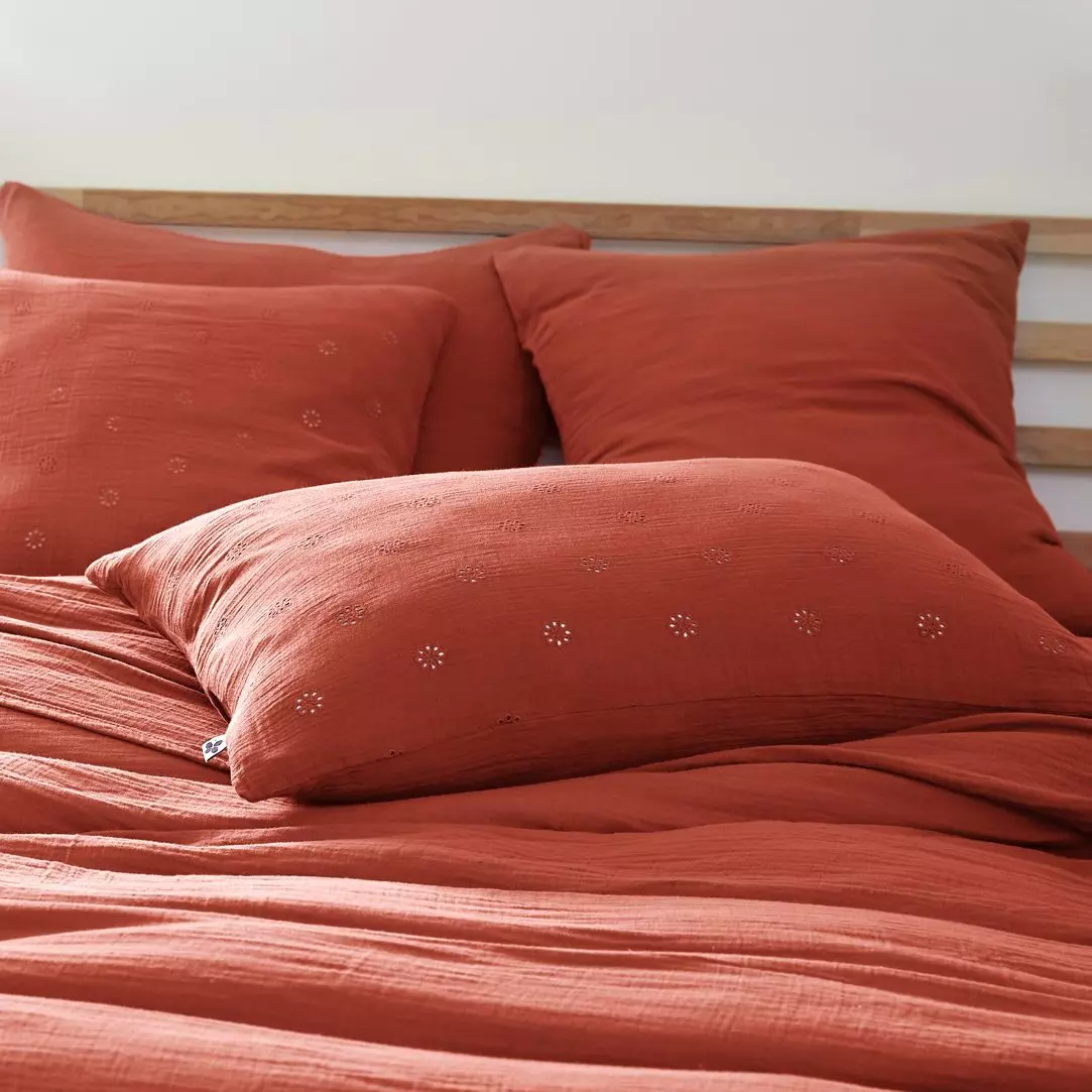 Funda de almohada rectangular de en gasa de algodón (70 cm) Gaïa Boho Tarracota 1