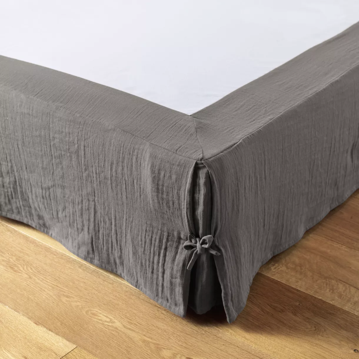 Cache-sommier Gaze de coton (140 x 190 cm) Gaïa Gris granit 2