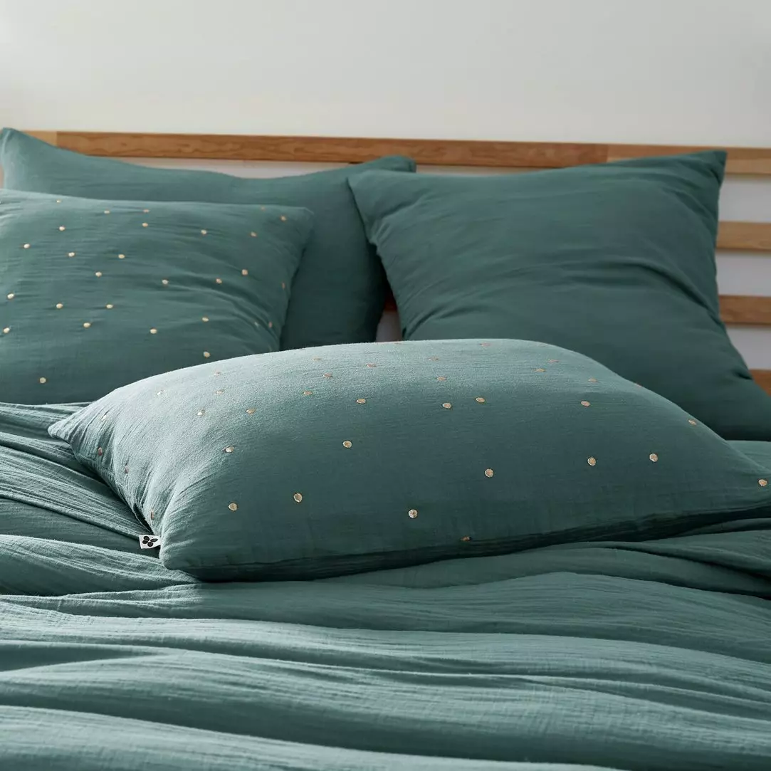 Funda de almohada rectangular en gasa de algodón (70 cm) Gaïa Chic Azul trullo 1