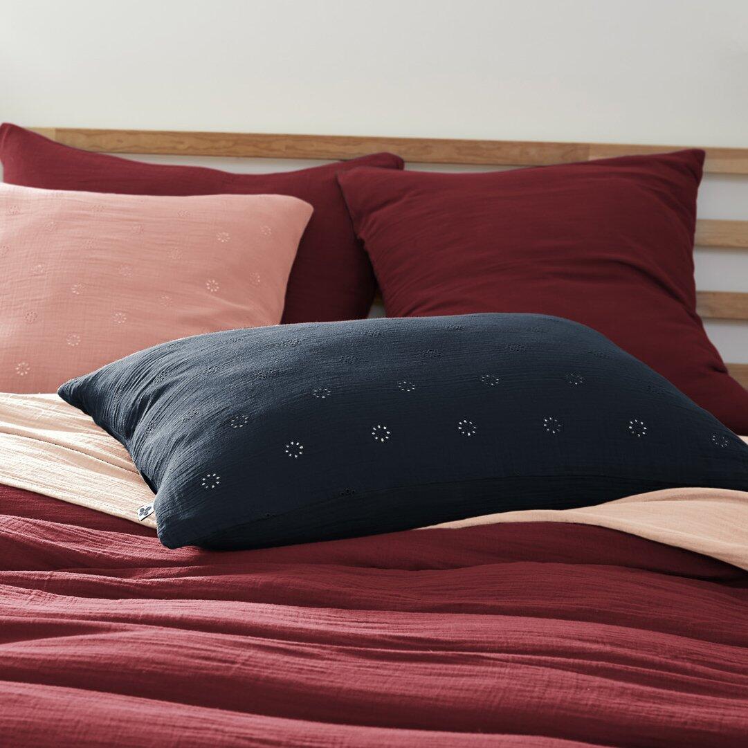 Funda de almohada rectangular de en gasa de algodón  (70 cm) Gaïa Boho Azul noche 1