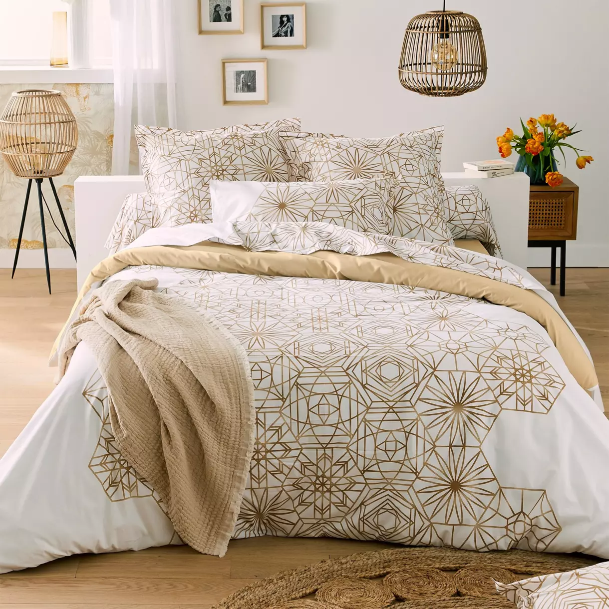 Funda nórdica en percal de algodón (240 cm) Gabrielle Beige 1