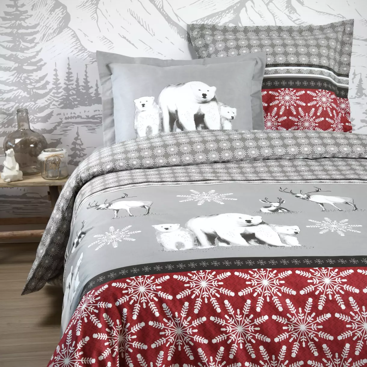 Funda Nórdica y dos fundas para almohada algodón (260 cm) Aigue blanco Rojo 1