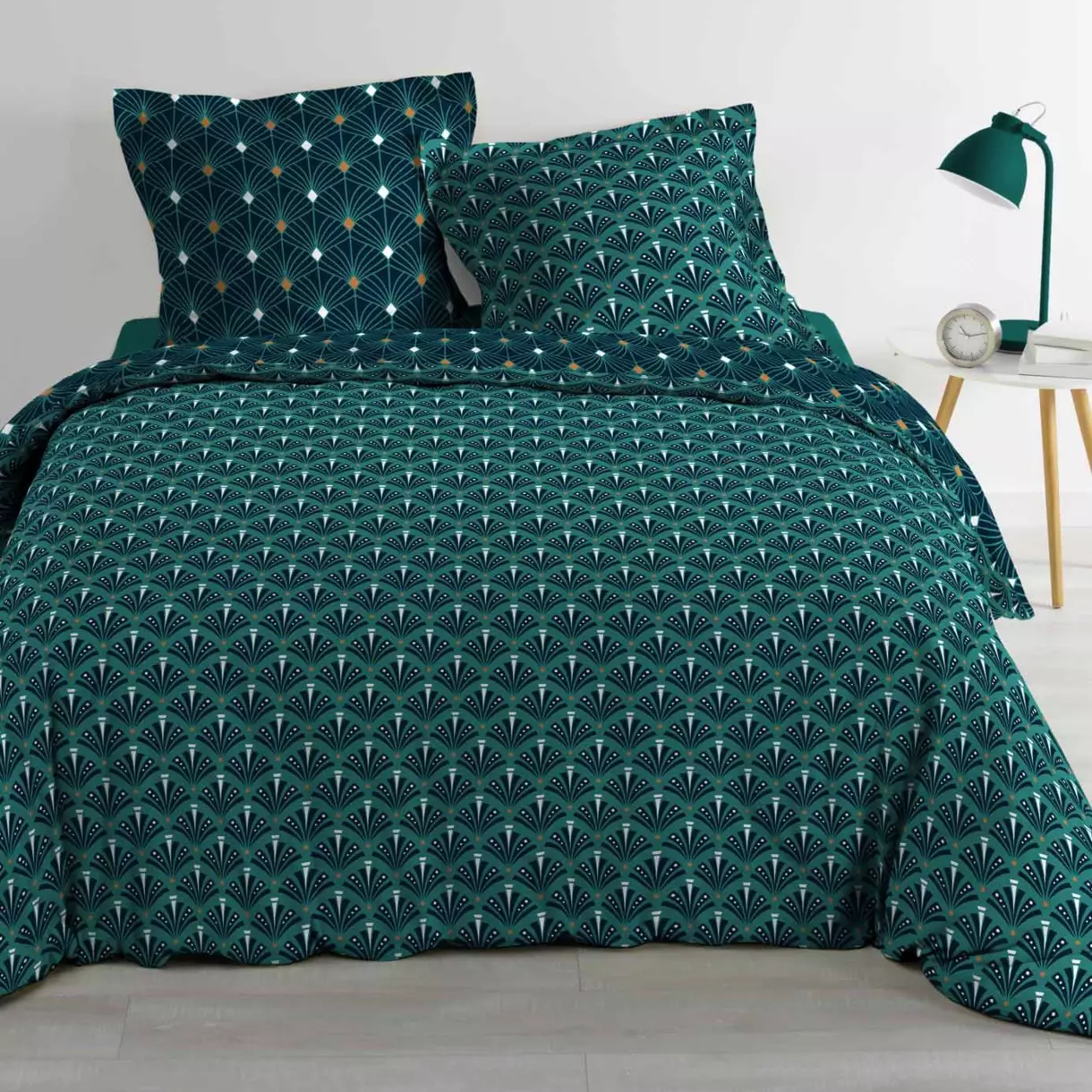 Funda nórdica y dos fundas para almohadones en algodón (240 cm) Meloe Azul trullo 1