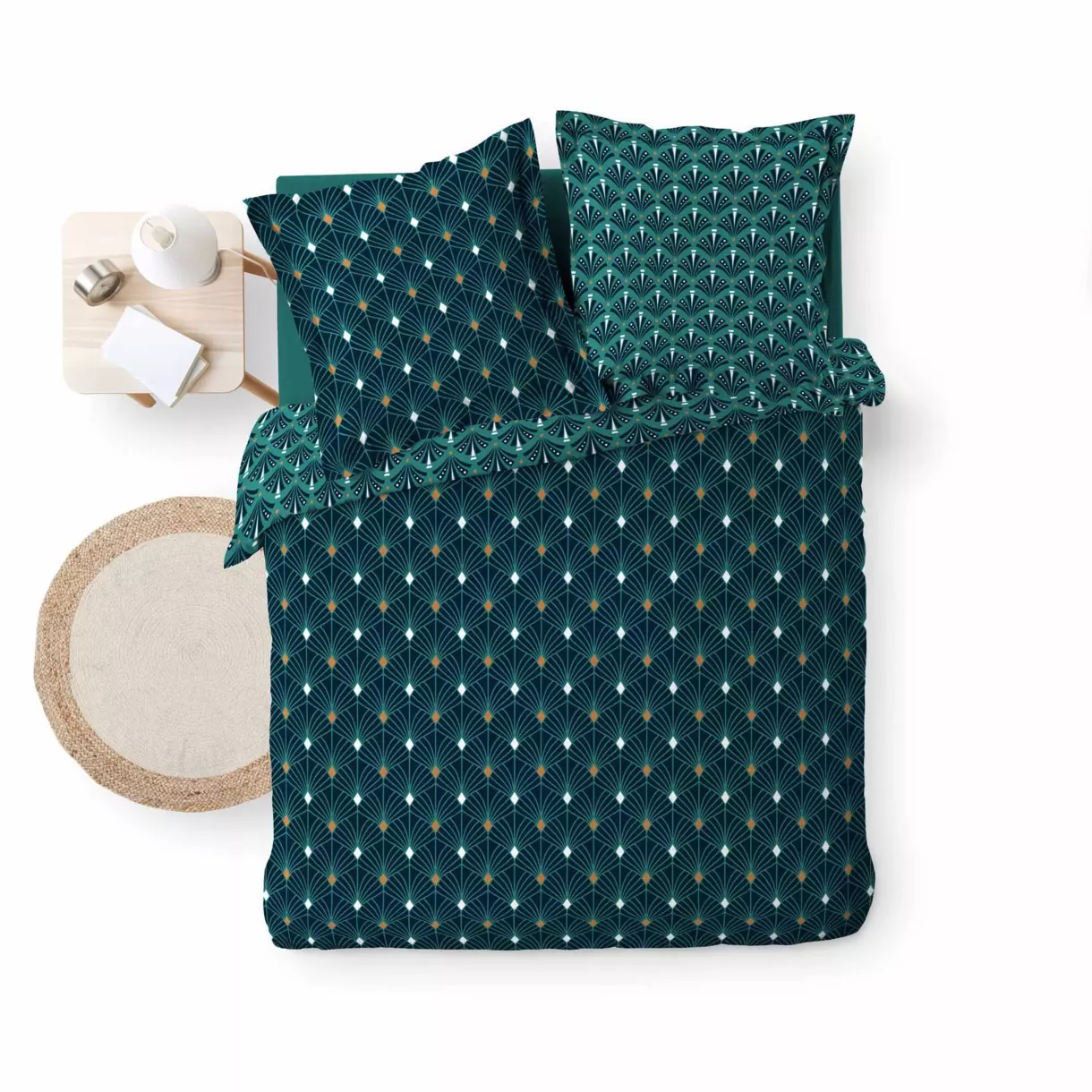 Funda nórdica y dos fundas para almohadones en algodón (240 cm) Meloe Azul trullo 6