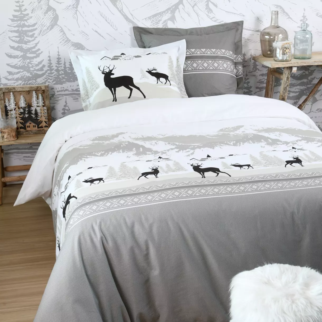 Funda Nórdica y dos fundas para almohada algodón (240 cm) Verchaix Gris 1