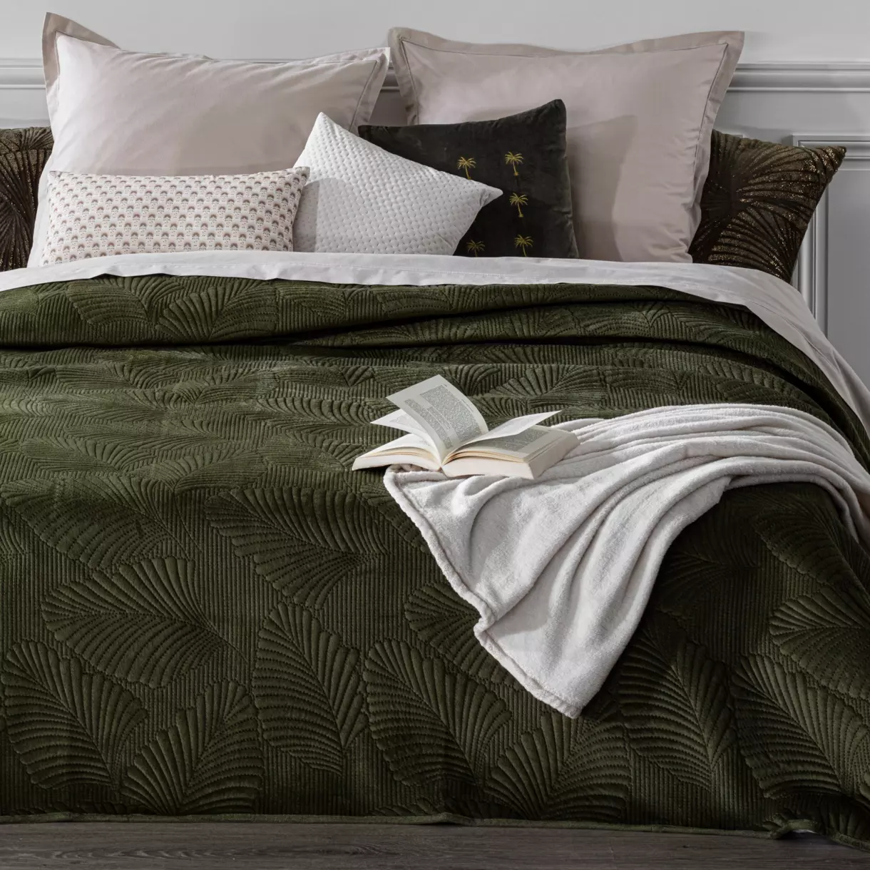 Colcha (260 x 240 cm) Feuilles Verde kaki 1