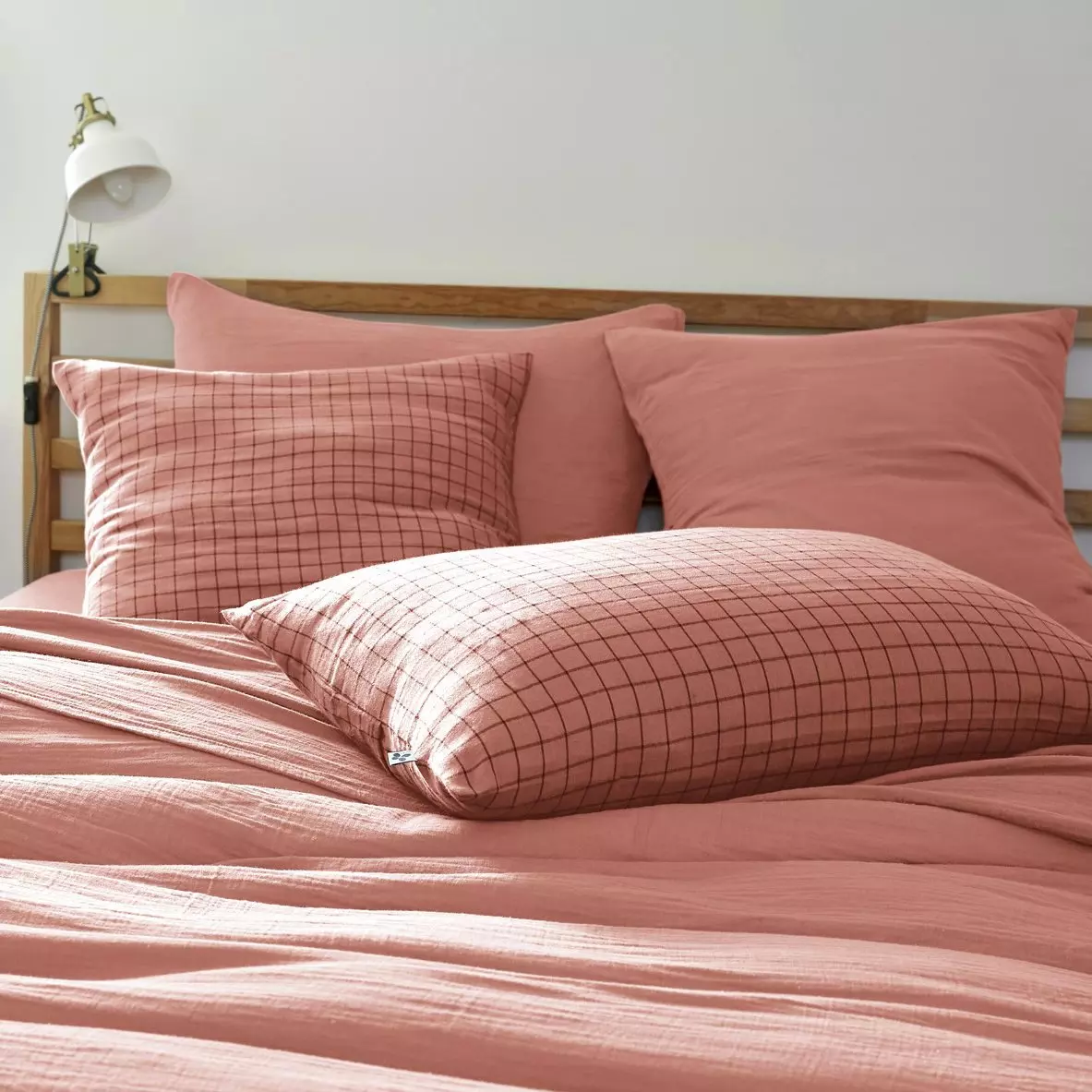 eminza Taie d'oreiller rectangulaire gaze de coton (50 x 70 cm) Gaïa Mix Rose pêche