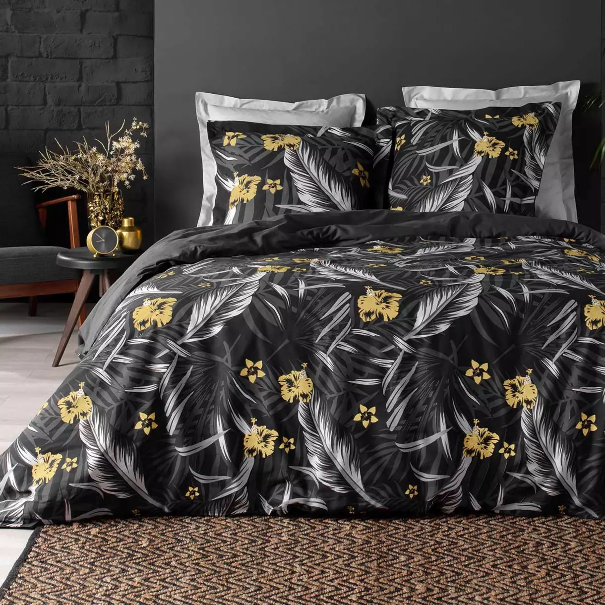 Housse de couette et deux taies coton (260 cm) Parador Noire 1