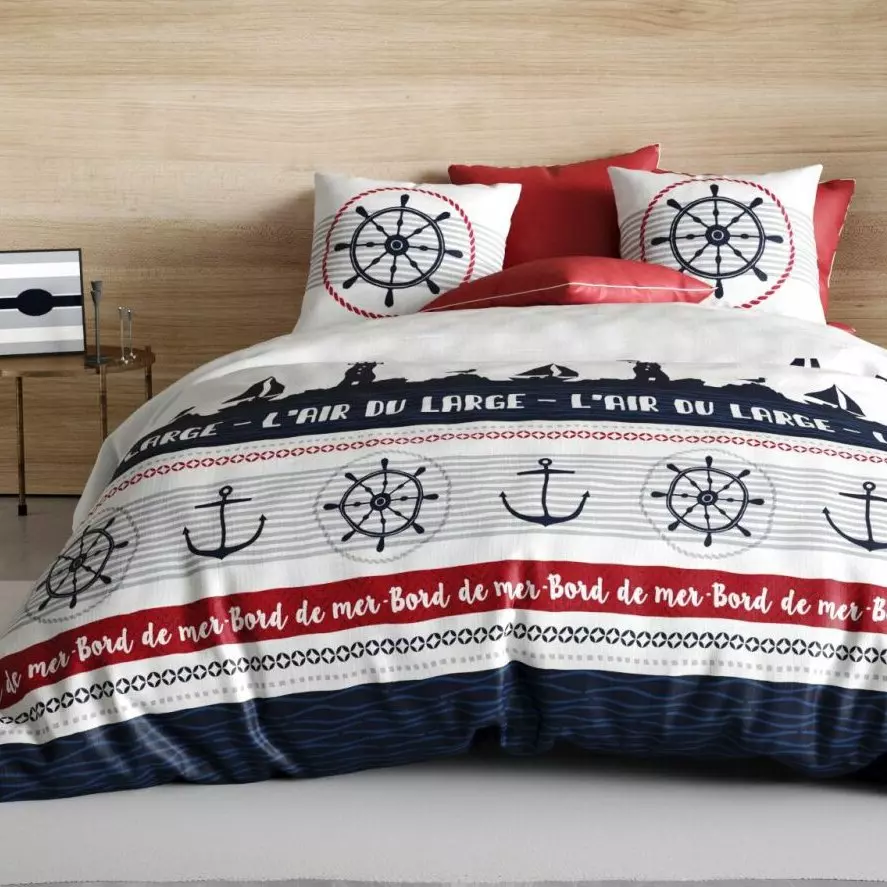Housse de couette et deux taies coton (260 cm) Babord Bleue 1