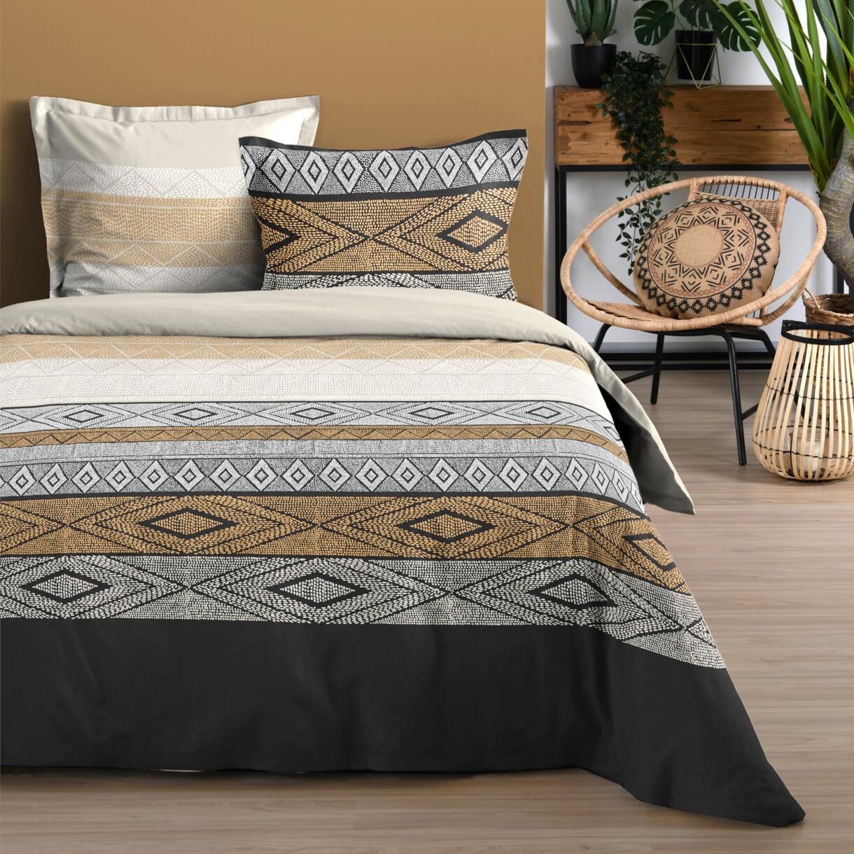 Bettlaken-Set aus Baumwolle 4-teilig (Bett 140 cm) Ethnograf Schwarz 1