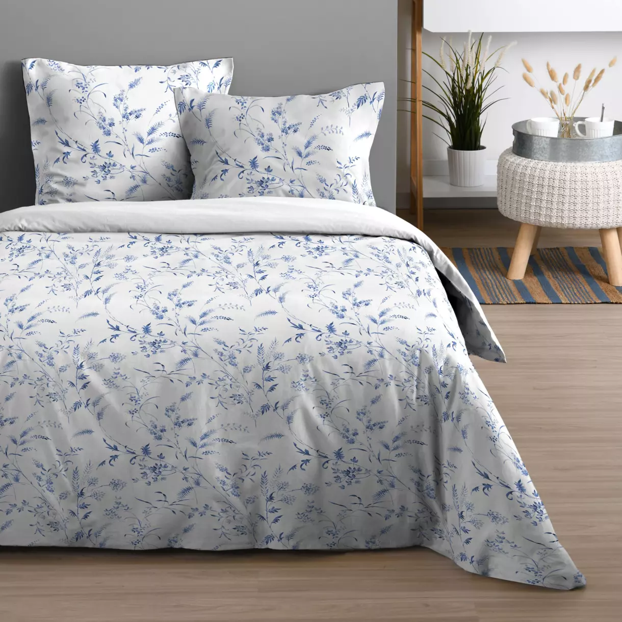 Funda Nórdica y dos fundas para almohada en algodón (260 cm) Fedora Azul 1