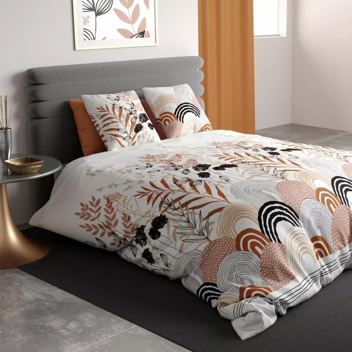 Funda Nórdica y una funda de almohada en algodón (140 cm) Oslo Marrón 1