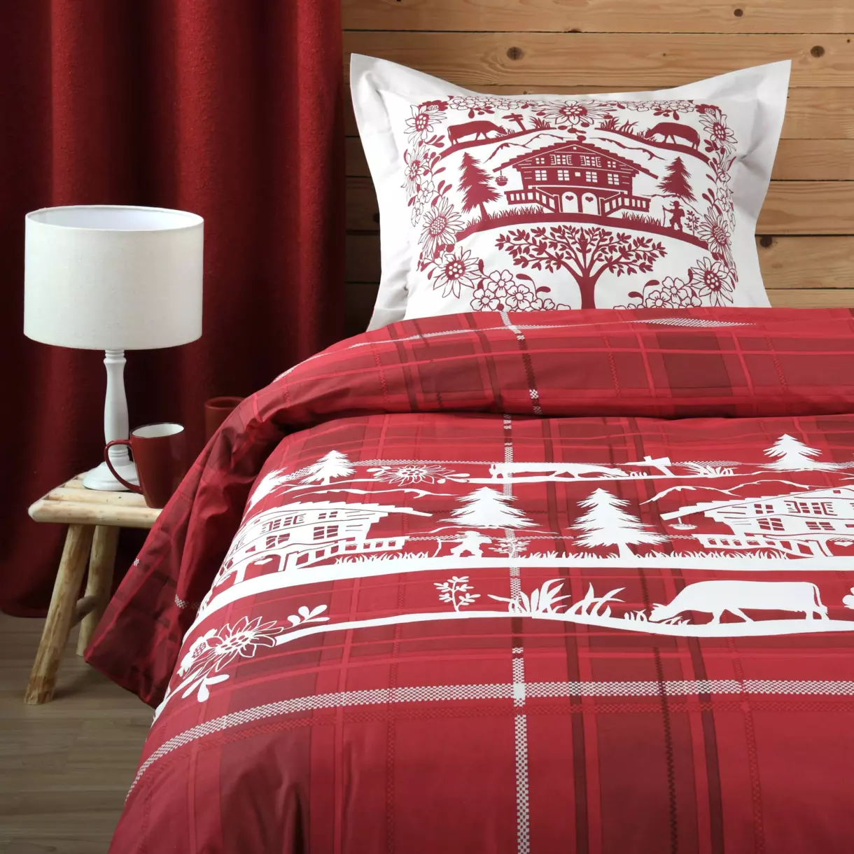 Funda nórdica y una funda de almohada en algodón (140 cm) Collonges Rojo 1