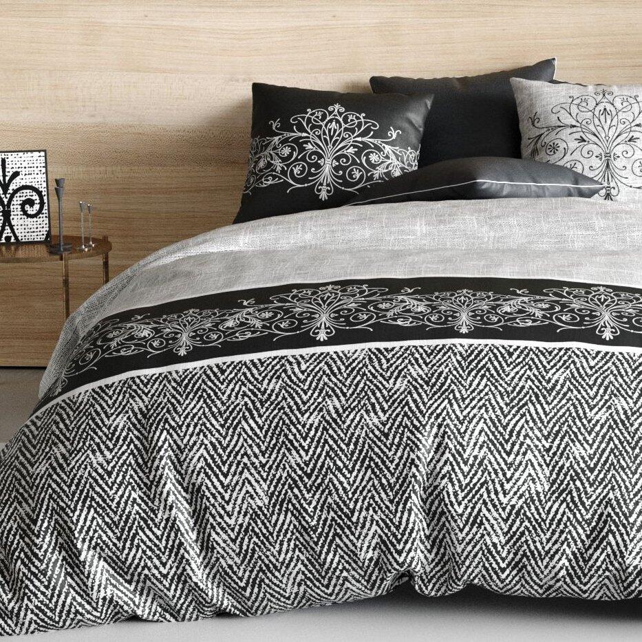 Funda Nórdica y dos fundas para almohada en algodón (240 cm) Tayla Negro 1