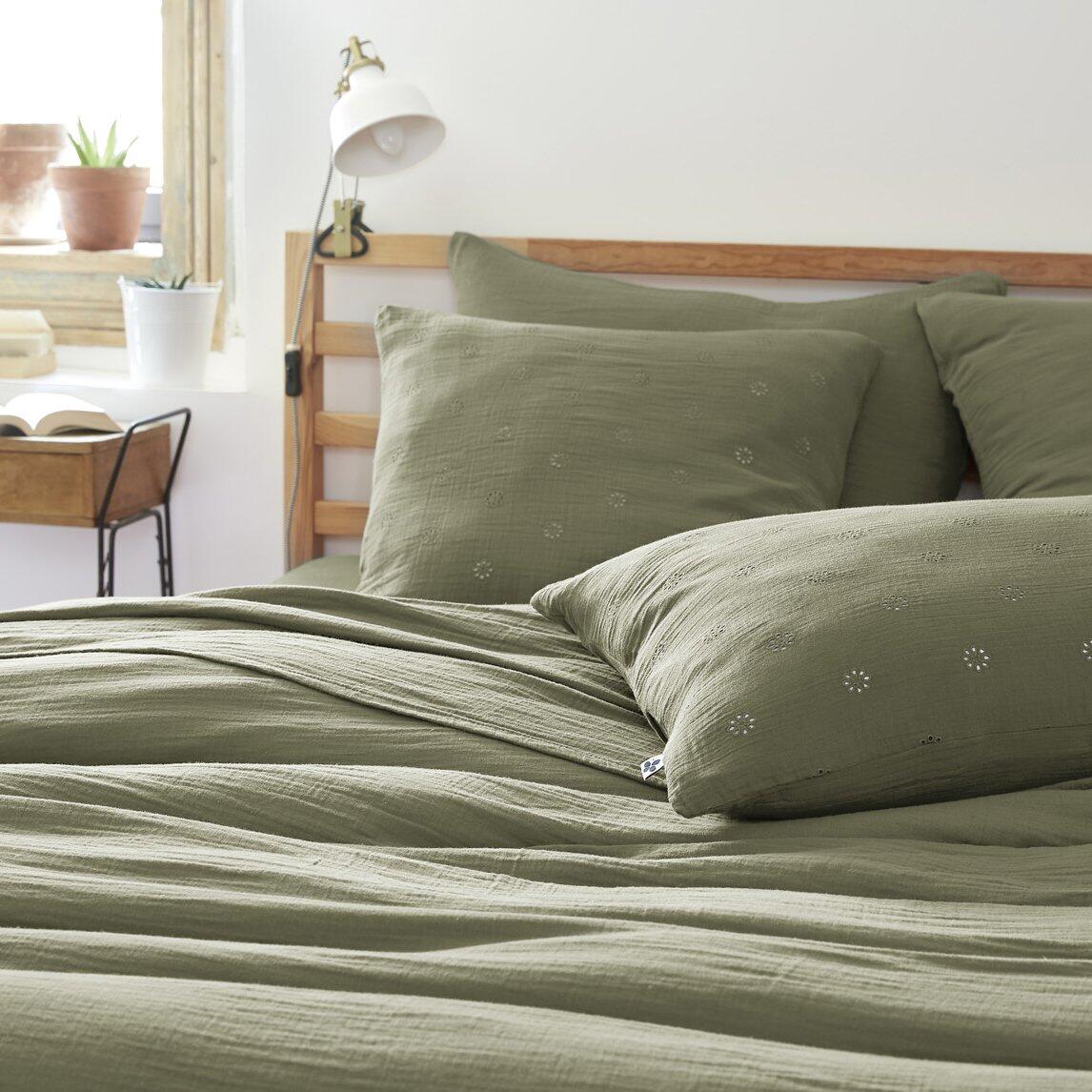 Funda de almohada rectangular de en gasa de algodón  (60 cm) Gaïa Boho Verde romero 1