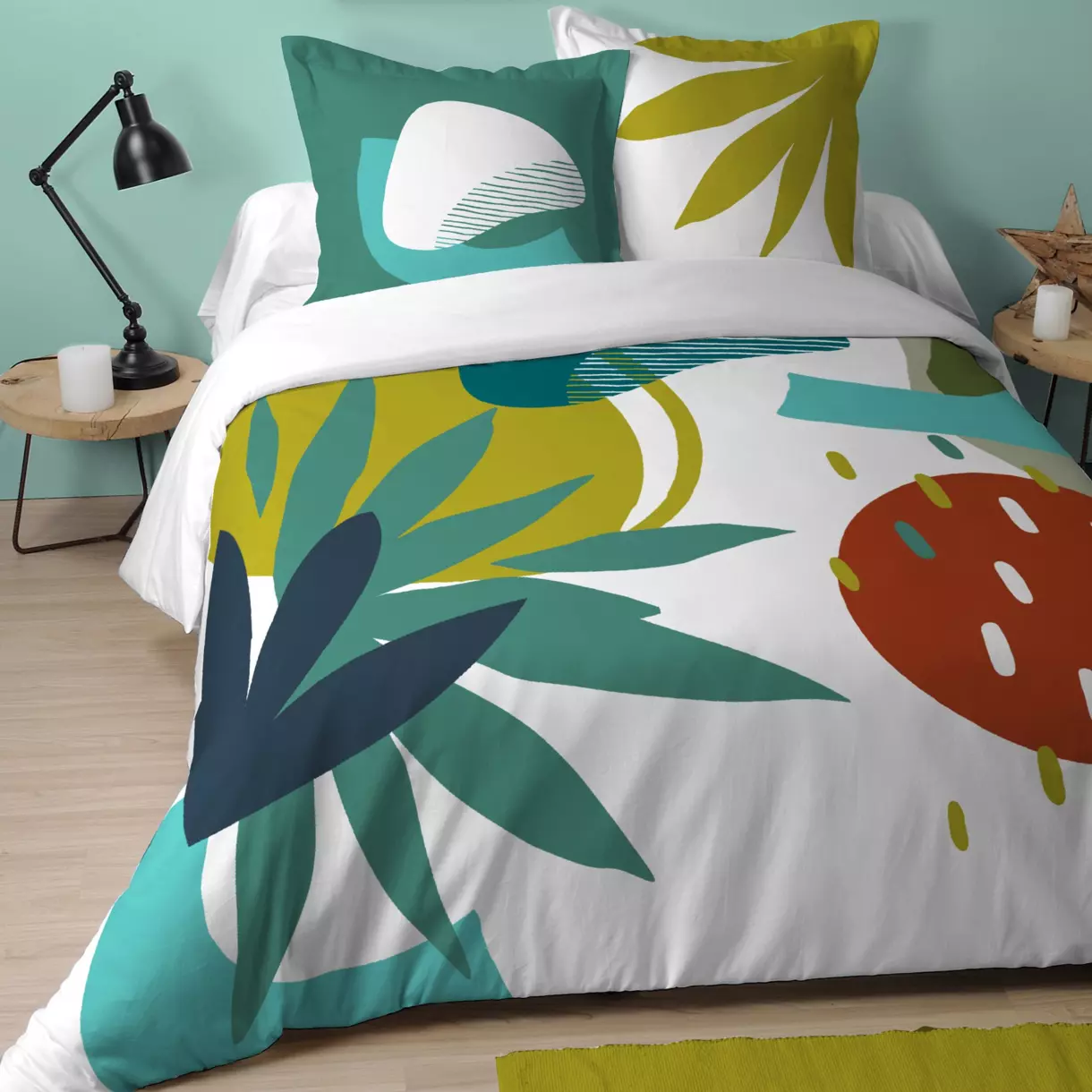Housse de couette et deux taies coton (240 cm) Papercut Multicolore 1