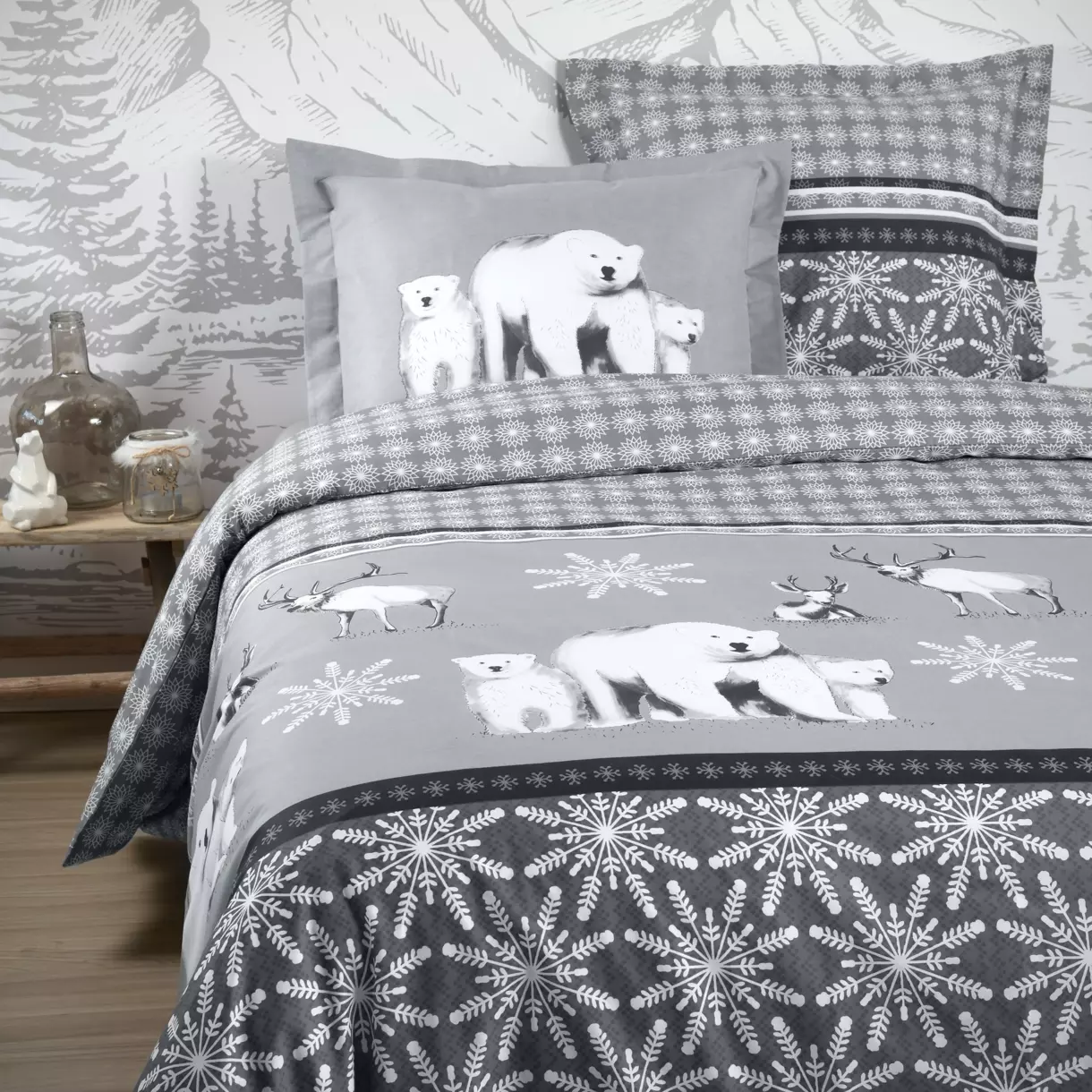 Funda Nórdica y dos fundas para almohada algodón (240 cm) Aigue blanco  Gris 1