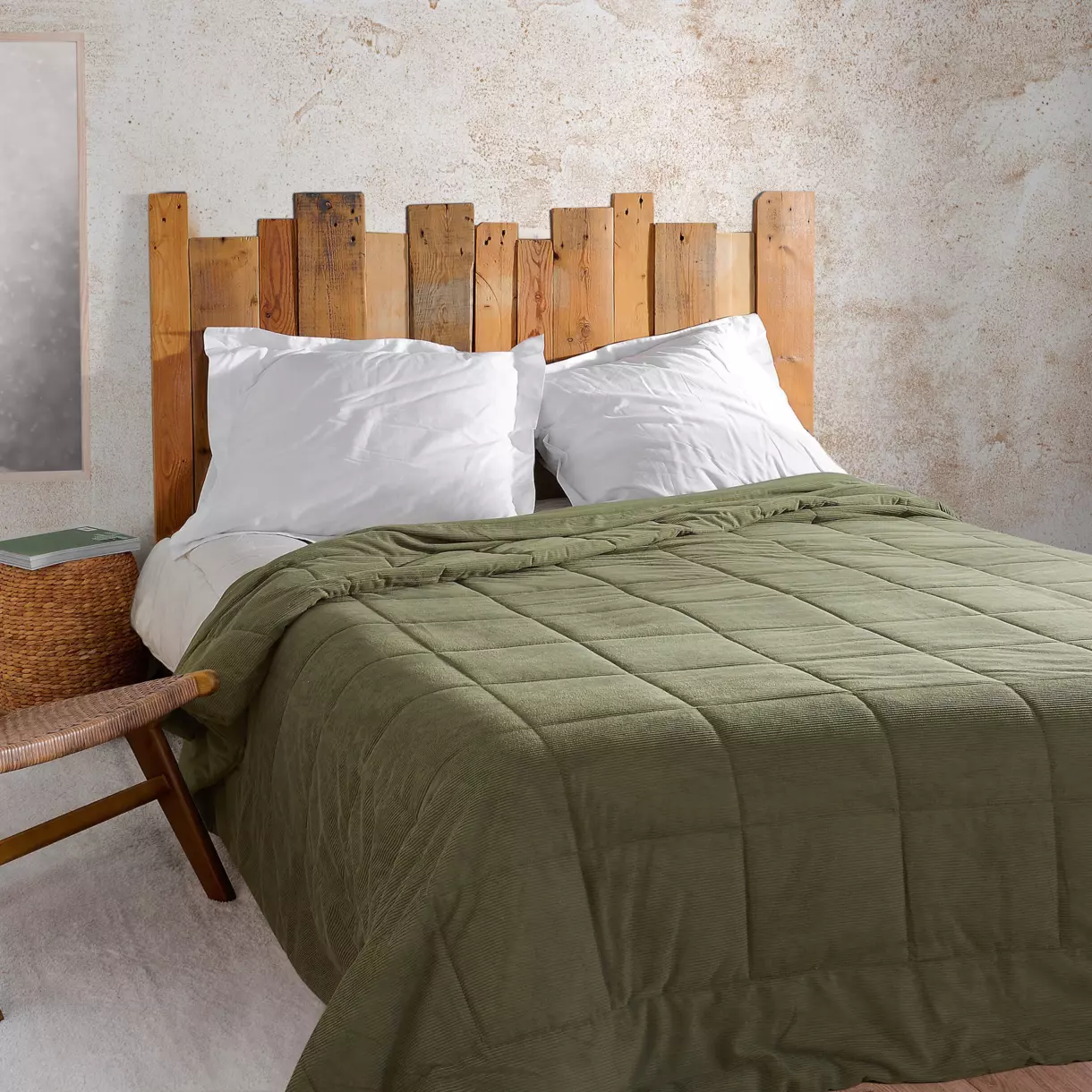 Couvre lit matelassé (230 x 250 cm) Vercors Vert olive 1