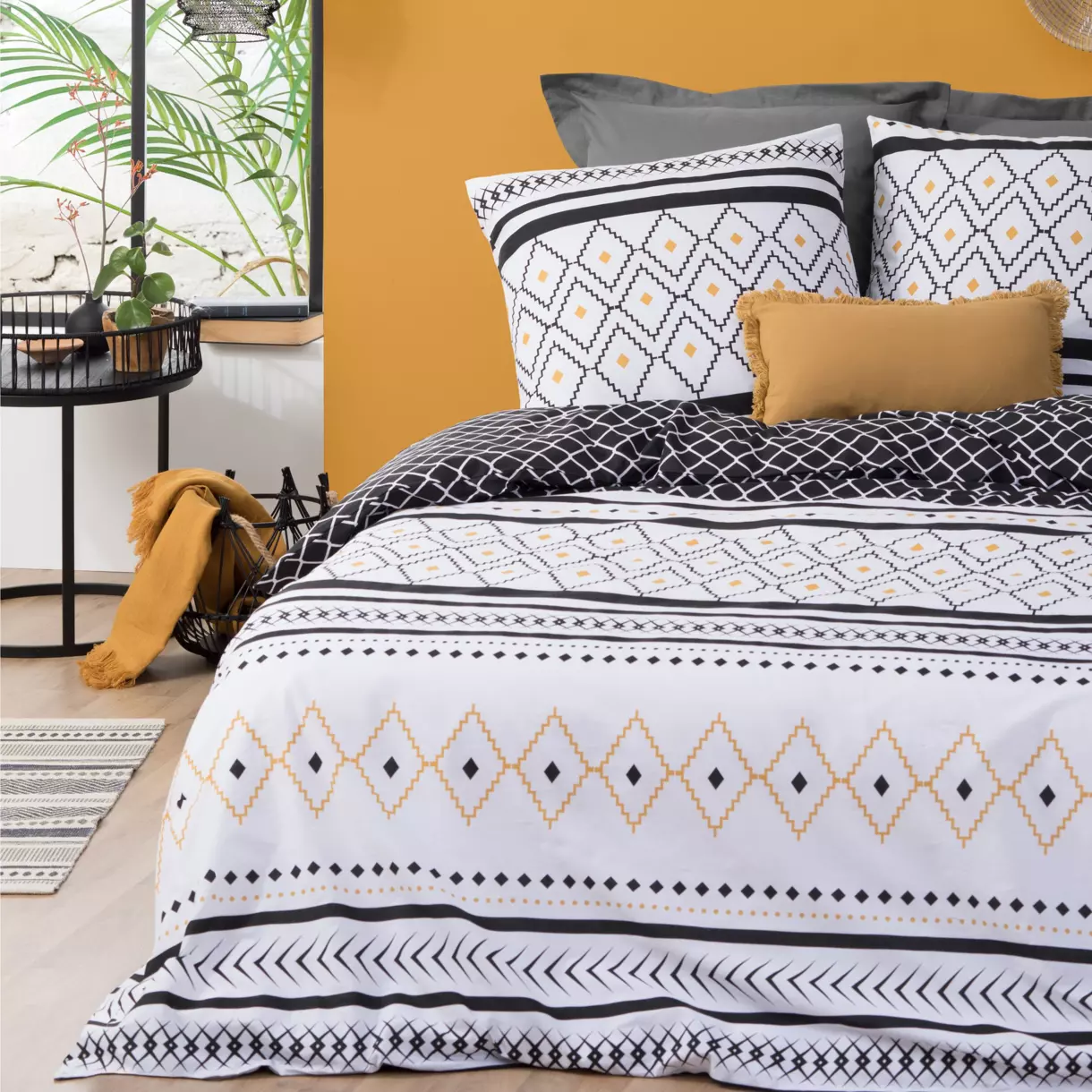 Funda nórdica y dos fundas para almohada en percal de algodón (240 cm) Etniss Negro 1