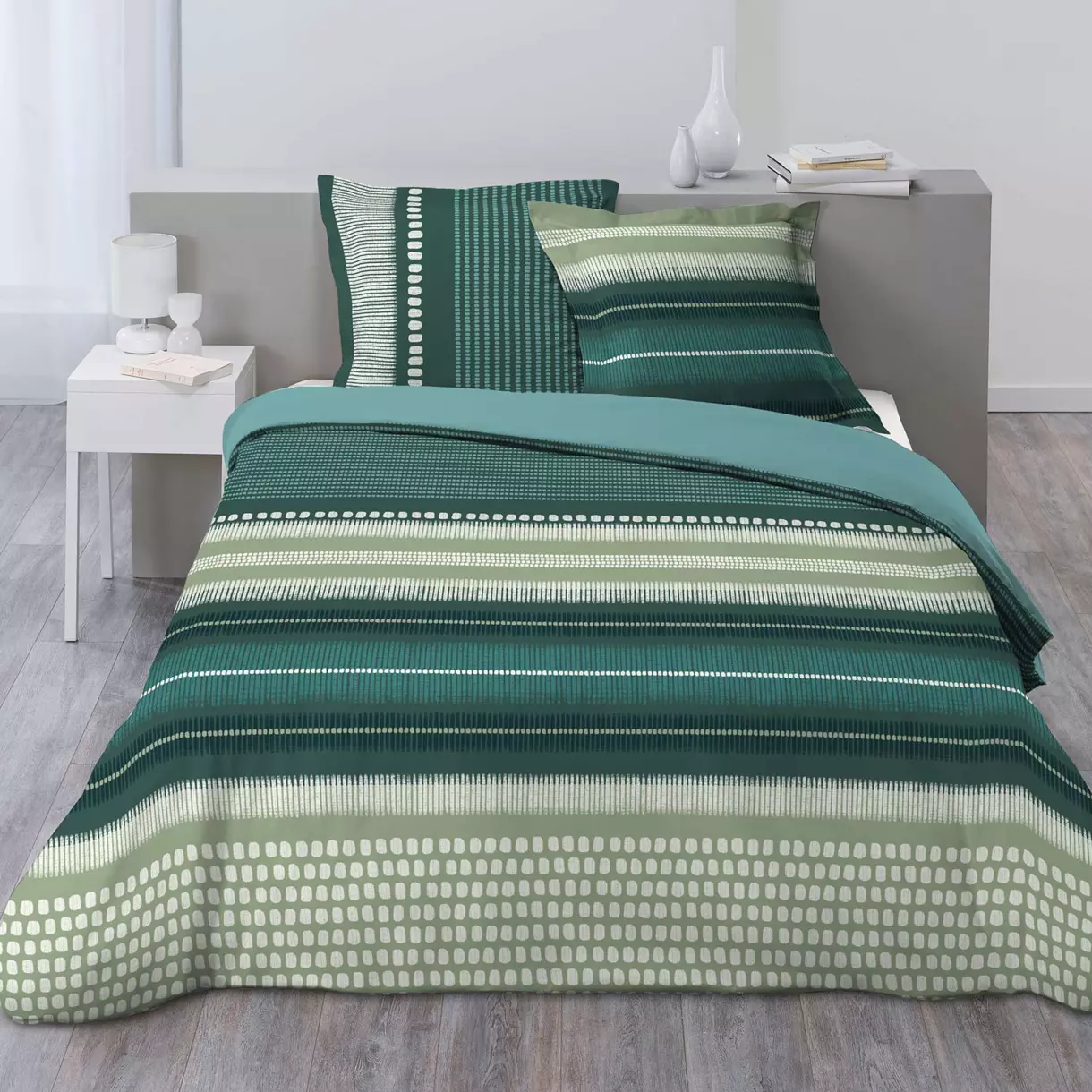 Funda Nórdica y dos fundas de almohada en algodón (240 cm) Thalassa Azul trullo 1