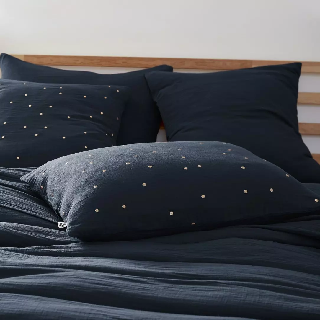 Funda de almohada rectangular en gasa de algodón (70 cm) Gaïa Chic Azul noche 1
