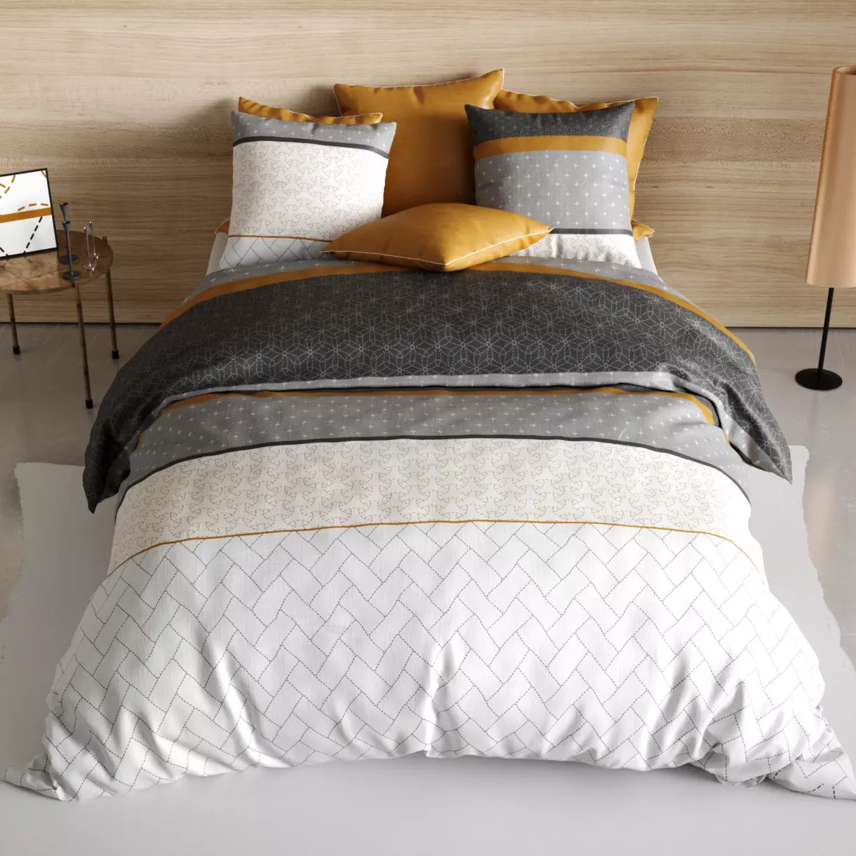 Funda nórdica y dos fundas de almohada en algodón (260 cm) Corki Gris 1