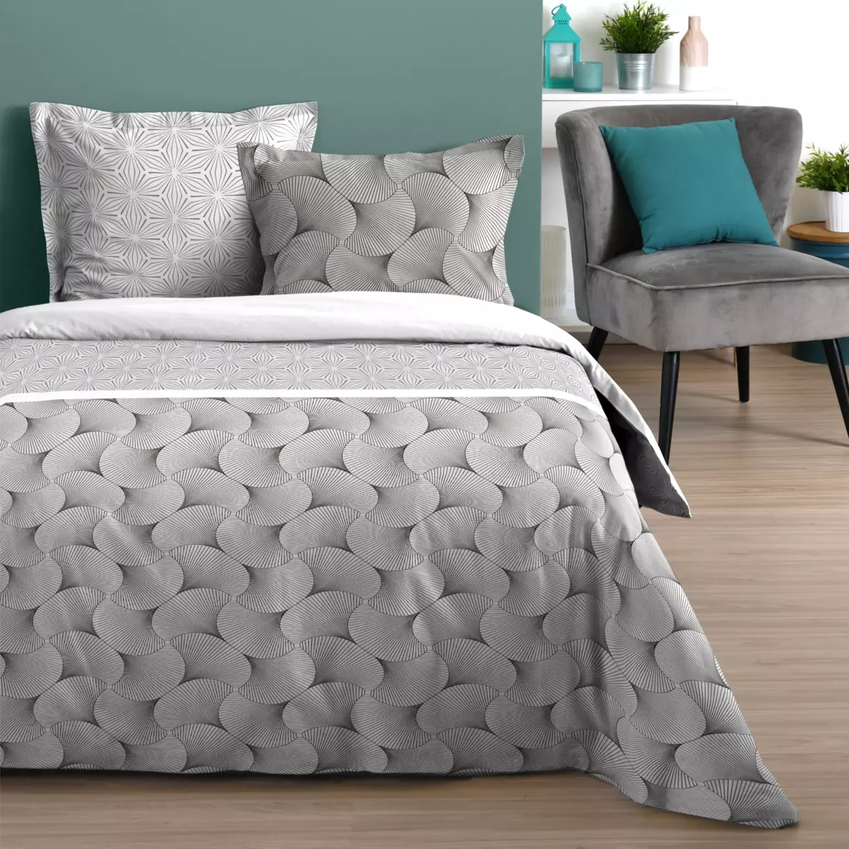 Funda Nórdica y dos fundas para almohada algodón (240 cm) Canberra Gris 1