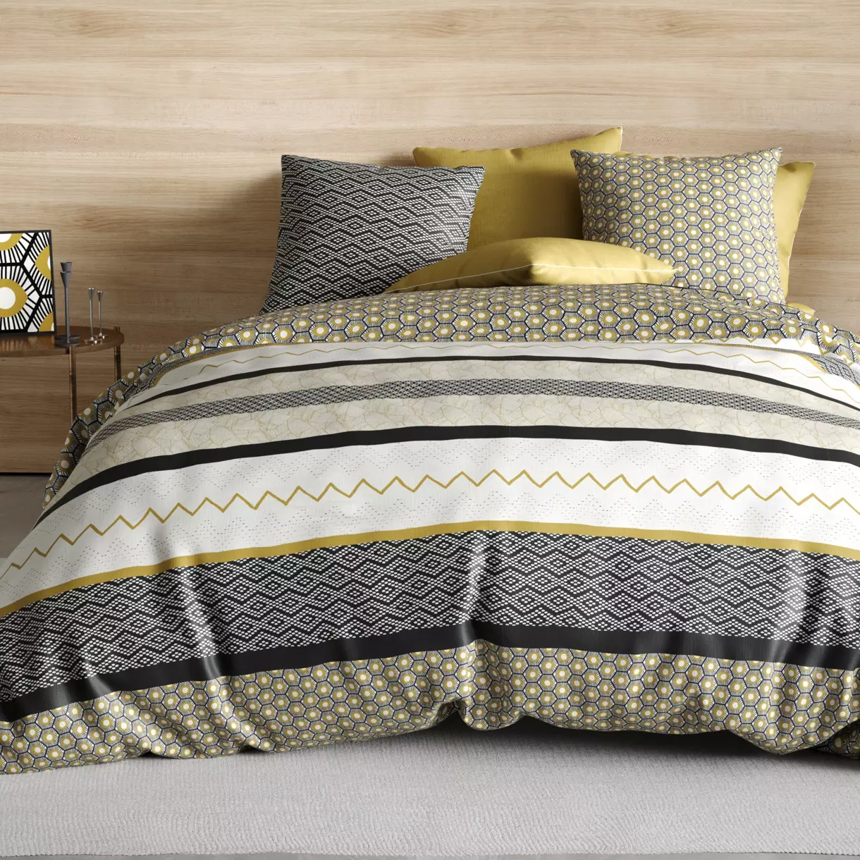 Housse de couette et deux taies coton (260 cm) Mezoa Jaune 1
