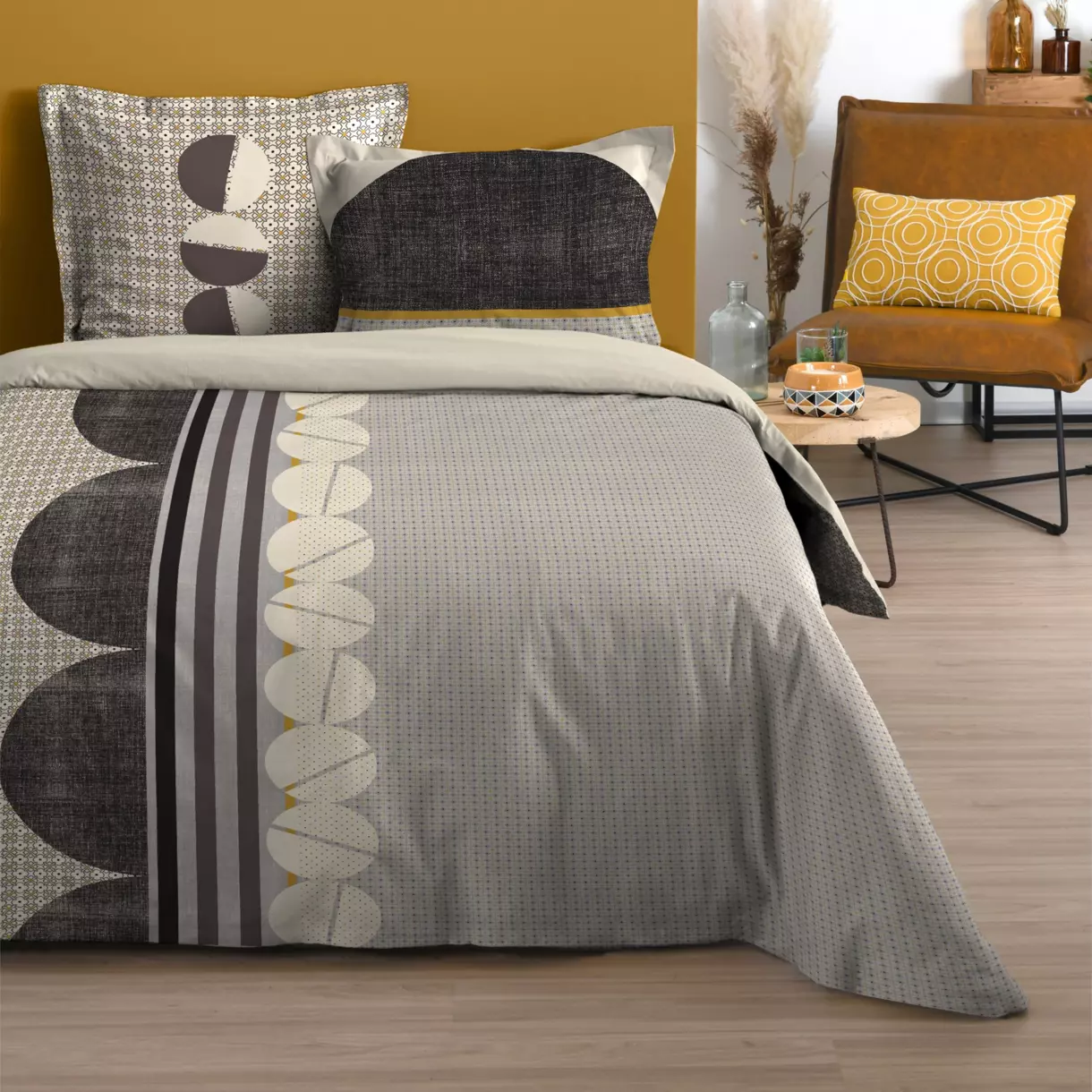 Funda Nórdica y dos fundas para almohada algodón (260 cm) Lenny Gris 1
