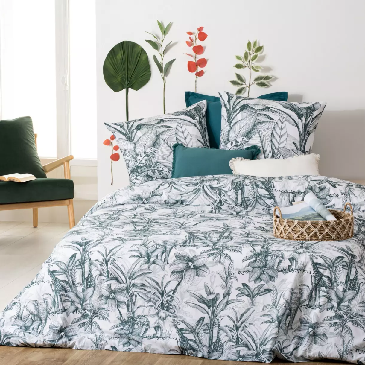 Funda Nórdica y dos fundas para almohada algodón (240 cm) Tropik Verde cedro 1