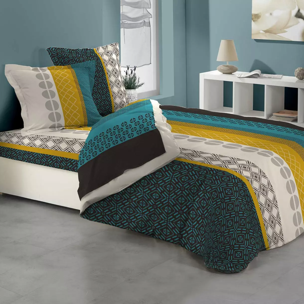 Parure de draps coton lit 140 cm 4 pièces Sansa Jaune 1