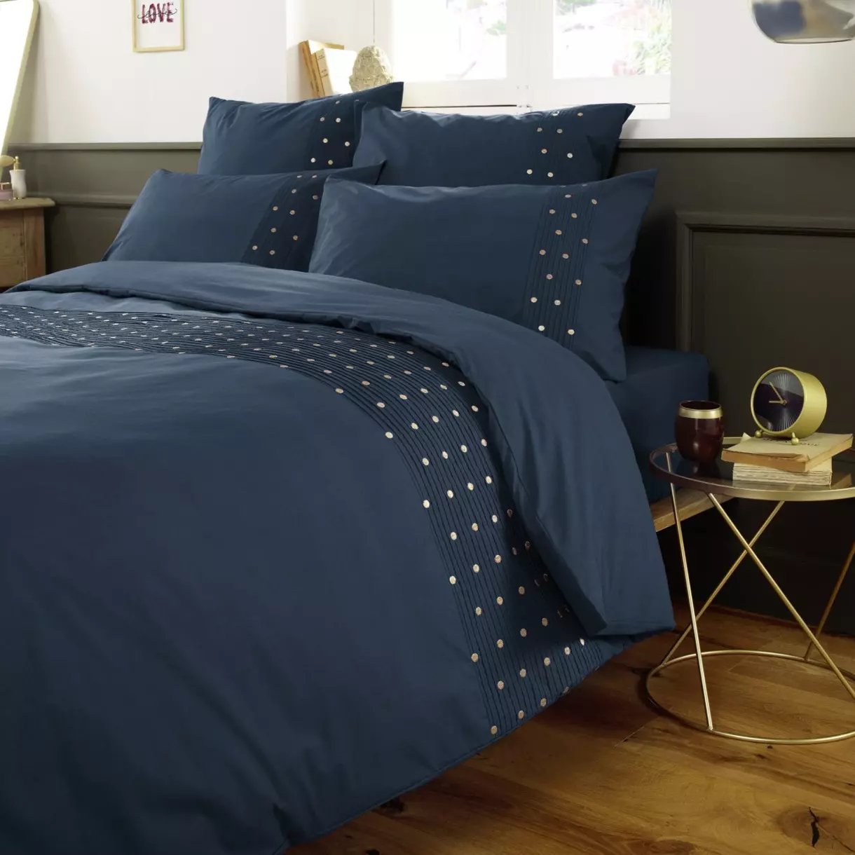Housse de couette brodée coton (240 cm) Agathe Bleu mûre 1