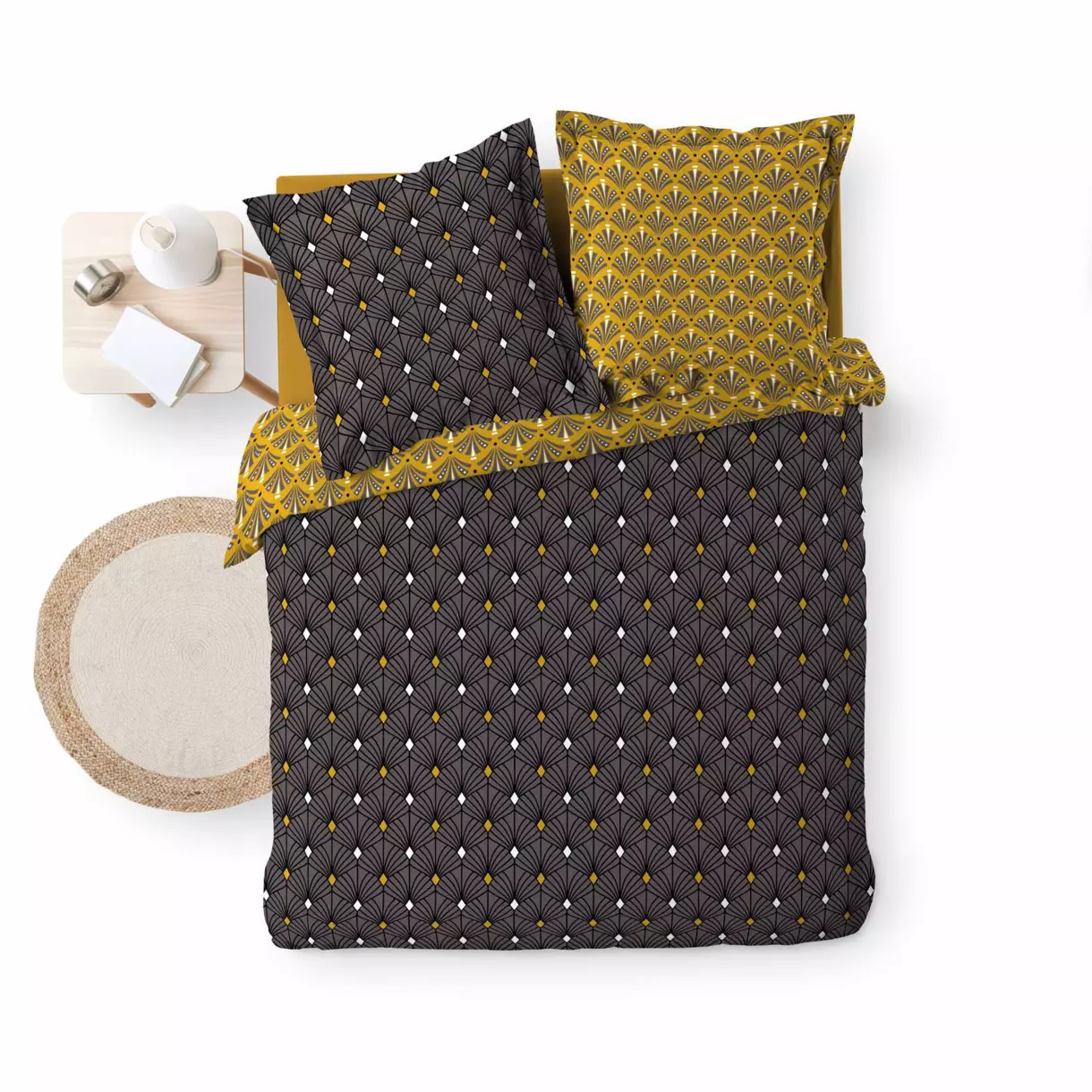 Funda nórdica y dos fundas para almohadones en algodón (240 cm) Meloe Grise 6