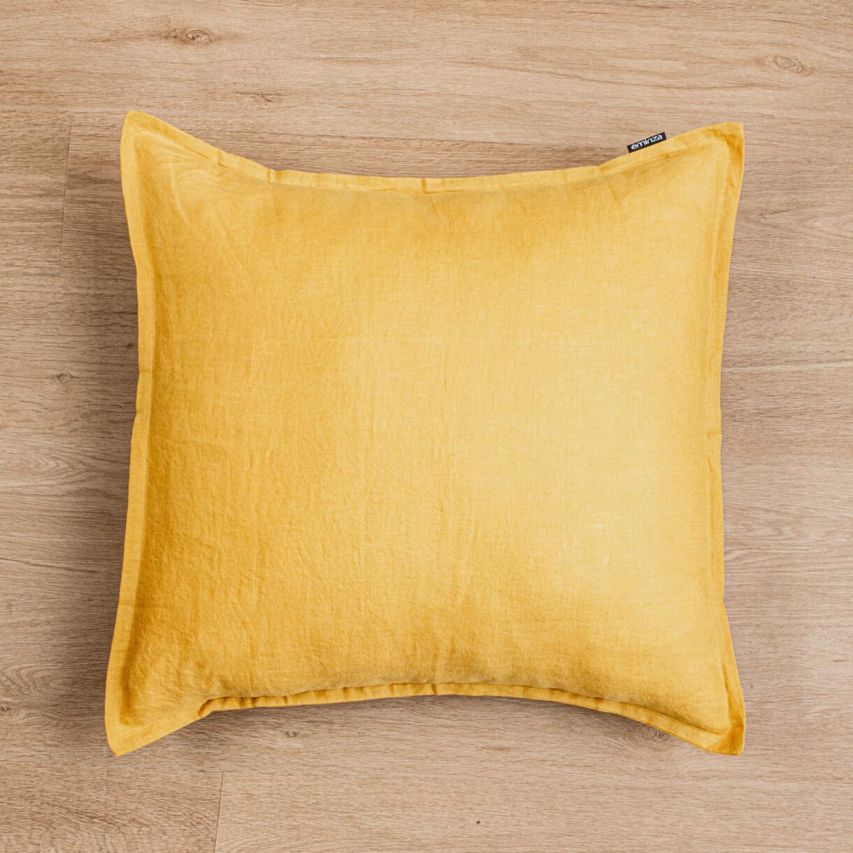 Funda de almohada cuadrada en lino lavado (60 cm) Louise Amarillo mostaza 1