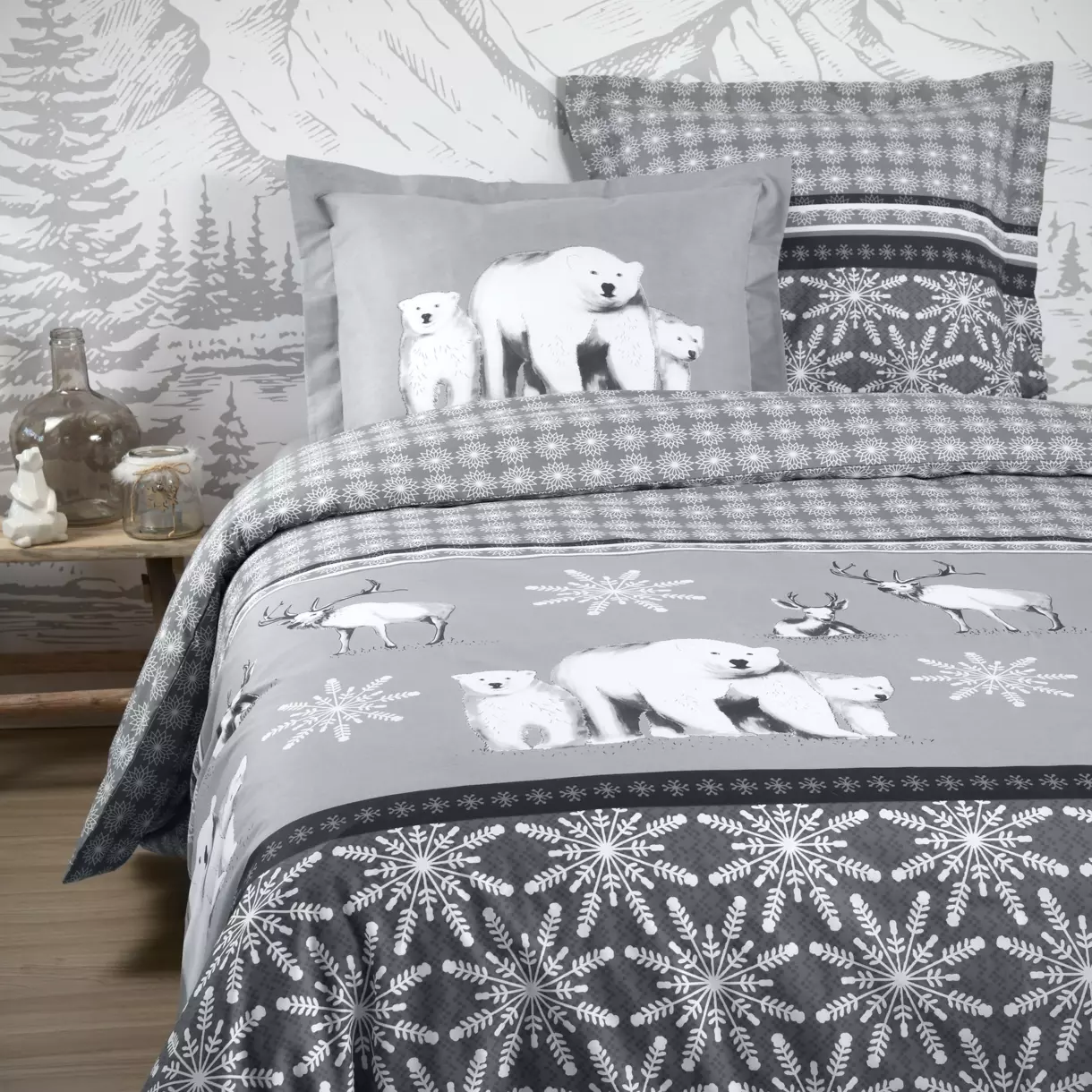 Funda Nórdica y dos fundas para almohada algodón (260 cm) Aigue blanco  Gris 1