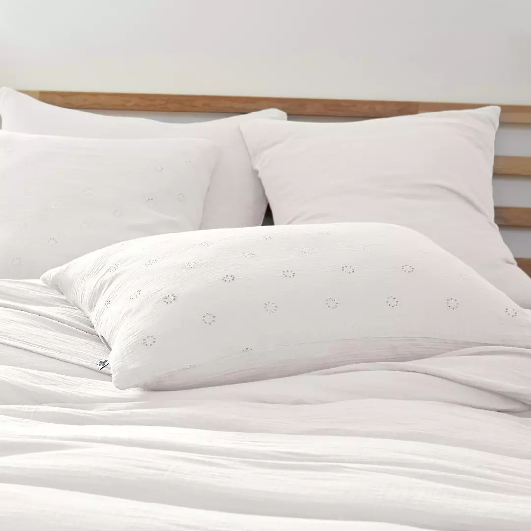 Taie d'oreiller rectangulaire gaze de coton (70 cm) Gaïa Boho Blanc chantilly 1