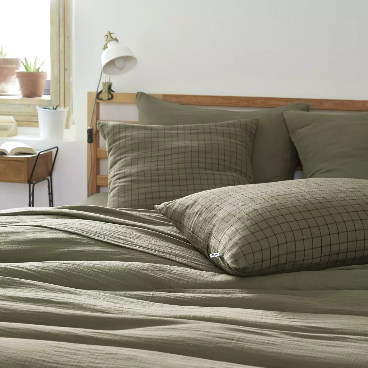 Funda de almohada cuadrada en en gasa de algodón (60 cm) Gaïa Mix Verde  romero 1