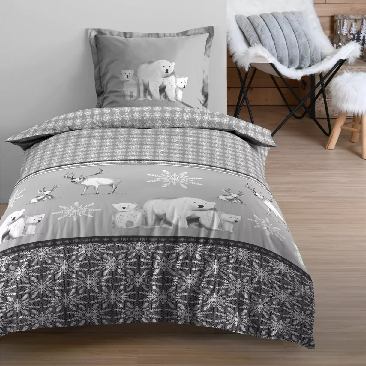 Funda Nórdica y una funda algodón (140 cm) Aigue blanco  Gris 1