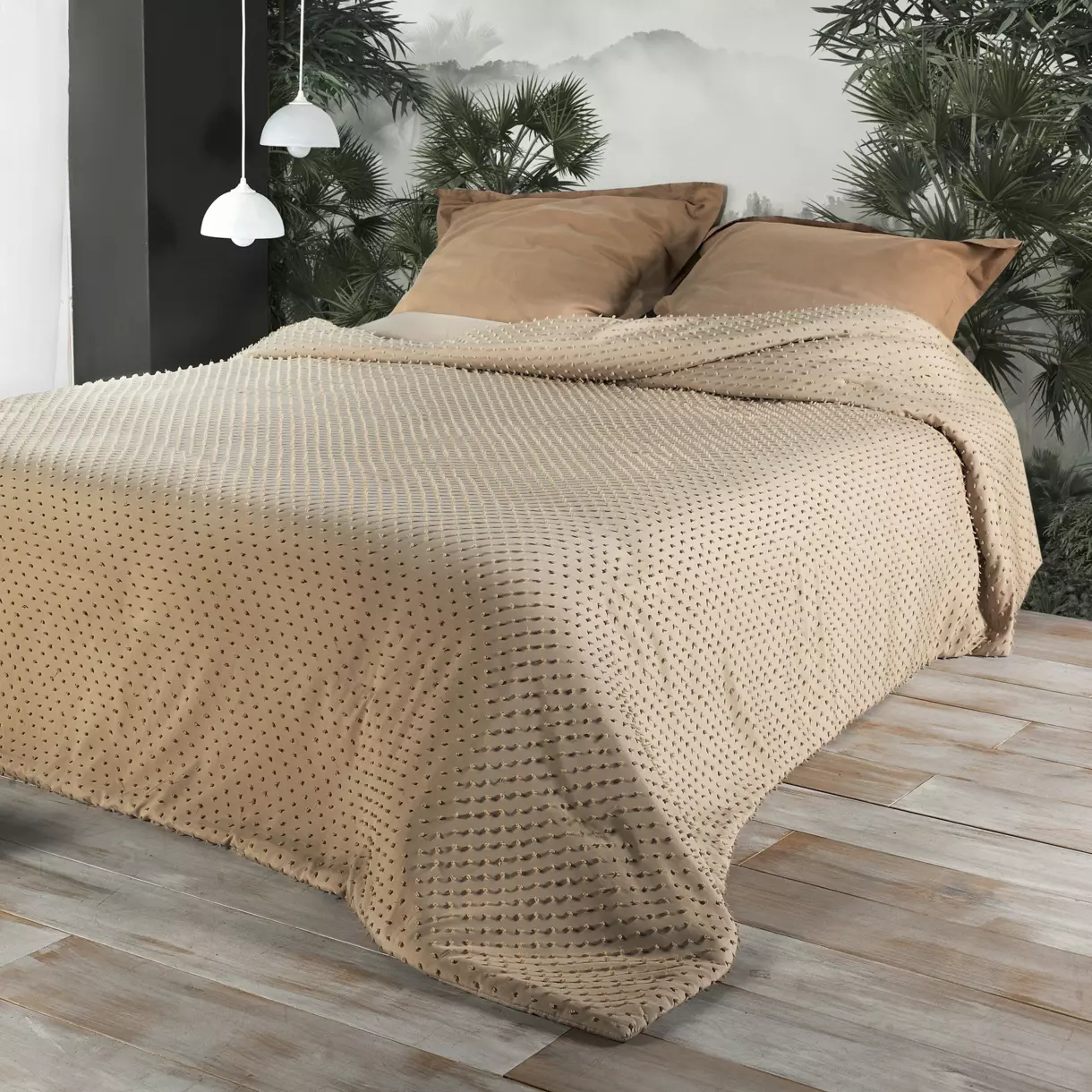 Couvre-lit (250 x 260 cm) Pompon Beige 1