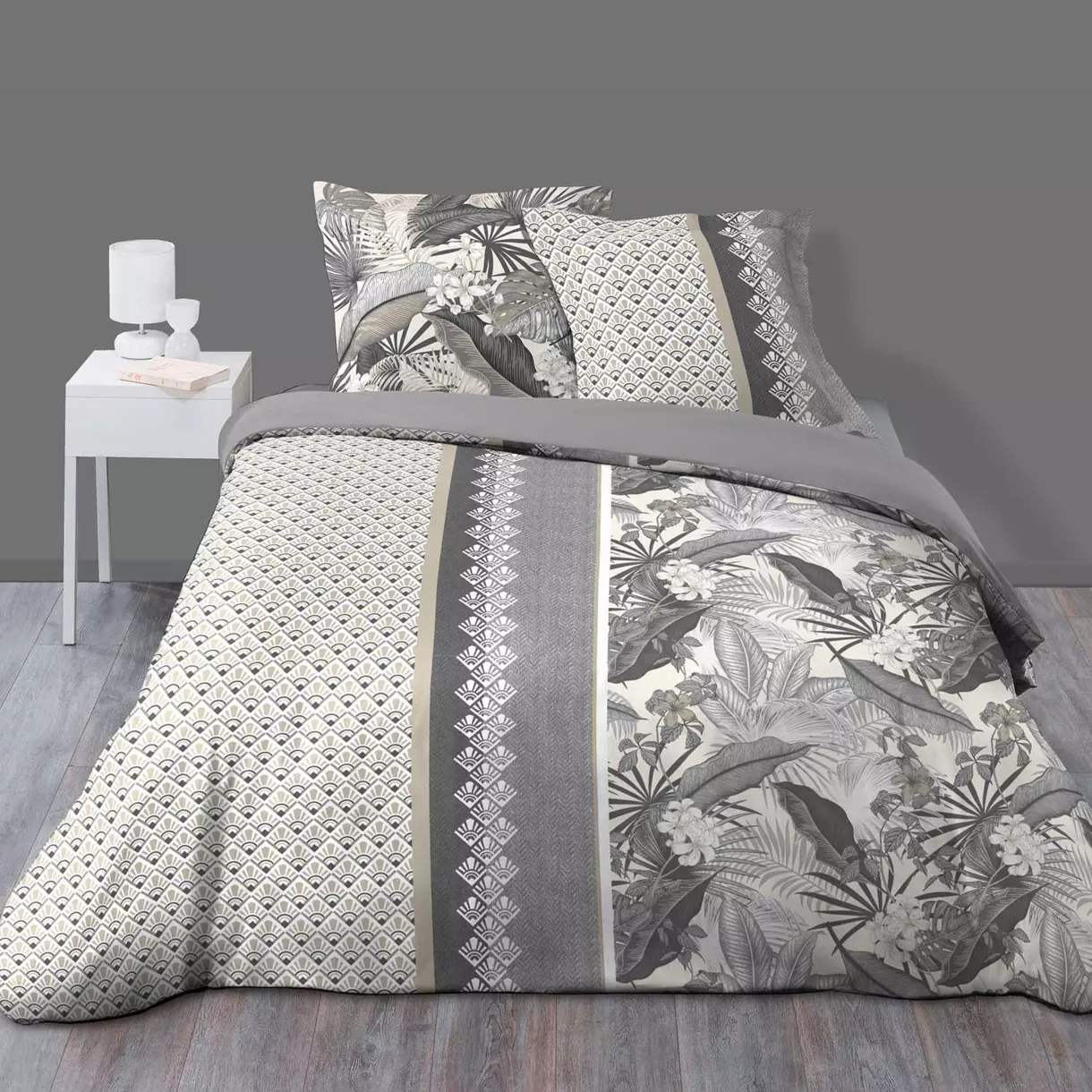 Funda Nórdica y dos fundas de almohada en algodón (240 cm) Cyndelle Gris 1
