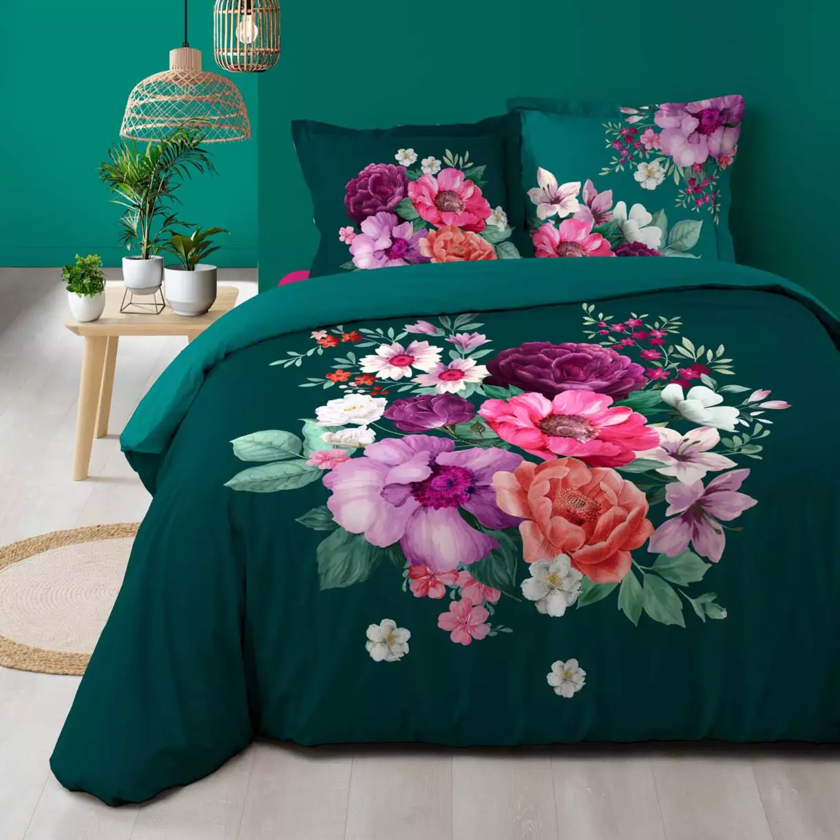 Funda nórdica y dos fundas para almohadones en algodón (240 cm) Indirose Azul 1