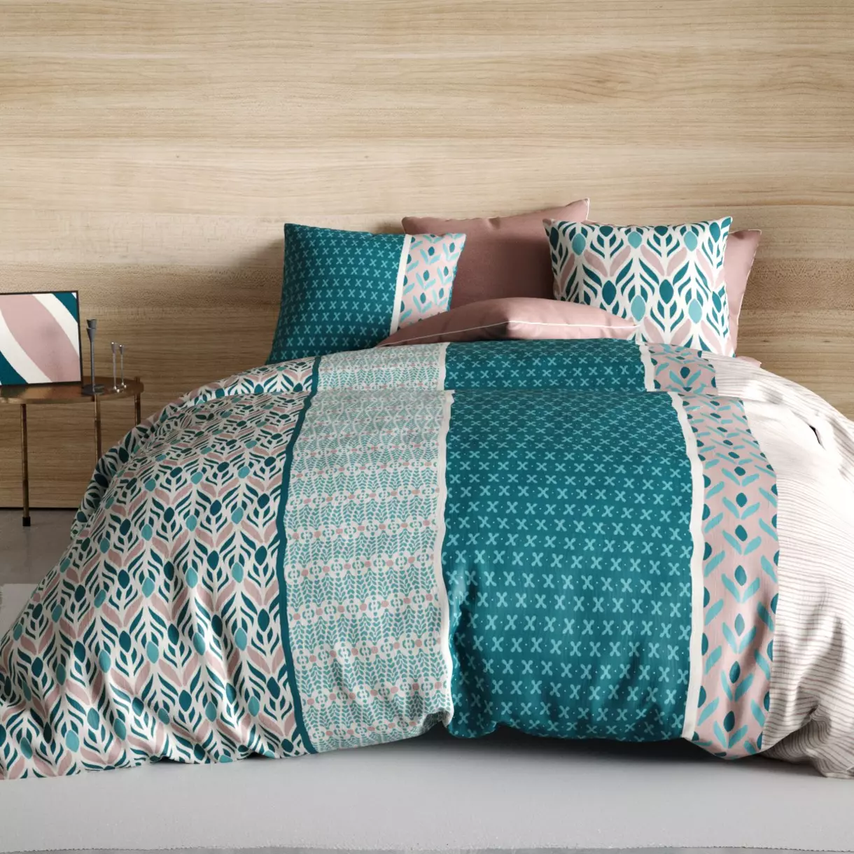 Housse de couette et une taie coton (140 cm) Limbe Vert émeraude 1
