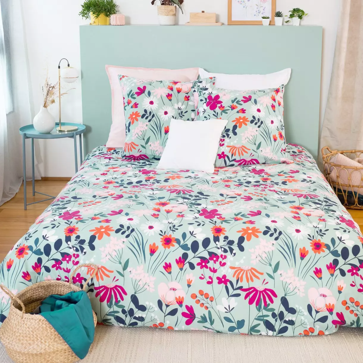Funda nórdica y dos fundas de almohadones algodón orgánico  (240 cm) Flore Multicolor 1